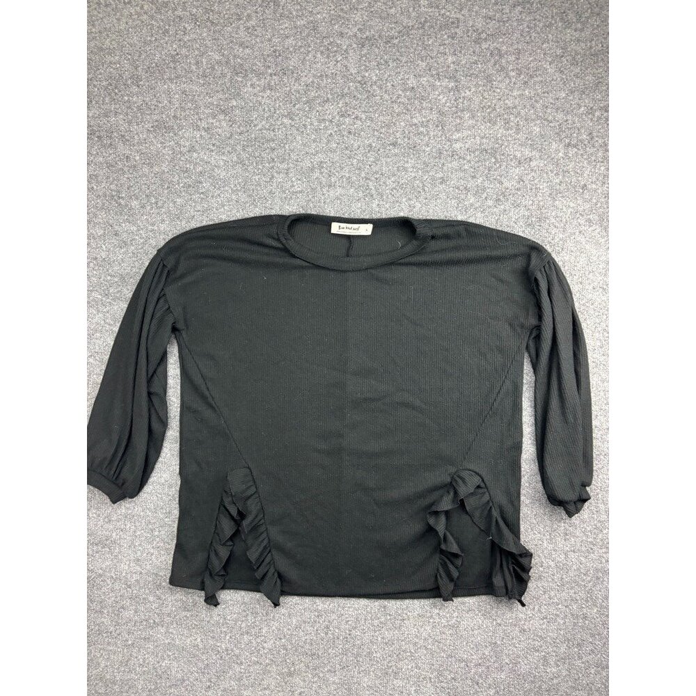 Three Bird Nest Shirt Women's Small Black Oversized‎ Long Sleeve Ruffle Casual